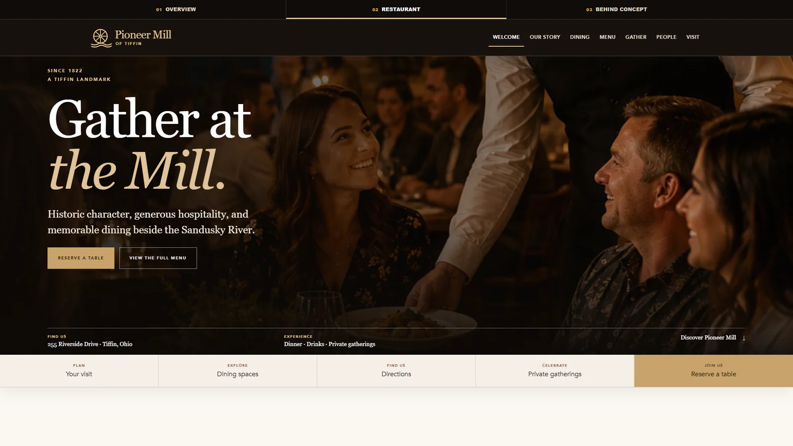 Pioneer Mill restaurant concept showing the responsive hospitality experience and destination-focused hero